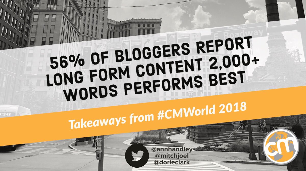 shutchh's tweet photo. Fascinating discussion with ⁦@MarketingProfs⁩ ⁦@dorieclark⁩ ⁦@mitchjoel⁩ on long form content. 62% of businesses are using long form according to ⁦@MarketingProfs⁩ 2019 study 🙌🏼   The tricky bit is doing it well and building relationships #CMWorld https://t.co/6GPEREdSYX