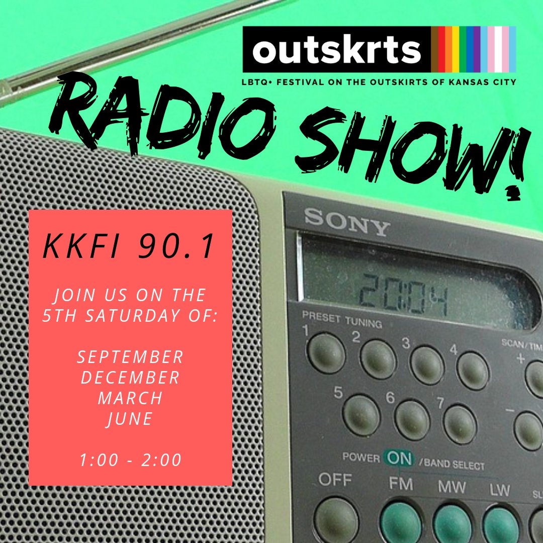 outskrtskc's tweet photo. 🎙️Outskrts is hitting the airwaves to talk about health and wellness, LBTQ+ issues, and to play music from LBTQ+ artists! Join us on the 5th Saturday of September, December, March, and June from 1:00-2:00 on KKFI 90.1. 🎶 https://t.co/x3P5zP2gIv