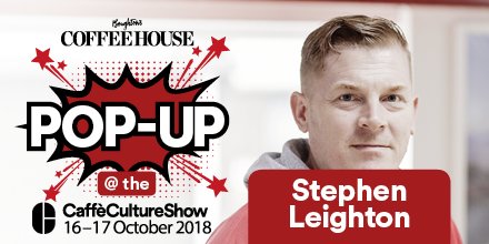 Great to have Stephen Leighton owner of <a href="/hasbean/">hasbean</a> #CoffeeRoasters taking a slot at our #BCHPopUp at the <a href="/Caffe_Culture/">Caffè Culture</a> Show. He's passionate about sourcing coffee and making the best coffee in the world for everyone to enjoy. More details here: bit.ly/2BHO026