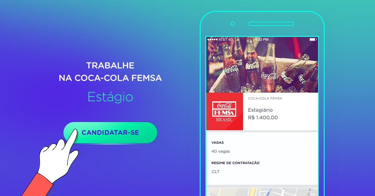 TAQE13's tweet photo. Vaga nova de estágio Coca-Cola FEMSA na área! Interessou? Então é agora. 
Clique em https://t.co/IGk07DS4lL  e faça sua candidatura! https://t.co/iAaf1TqSZZ