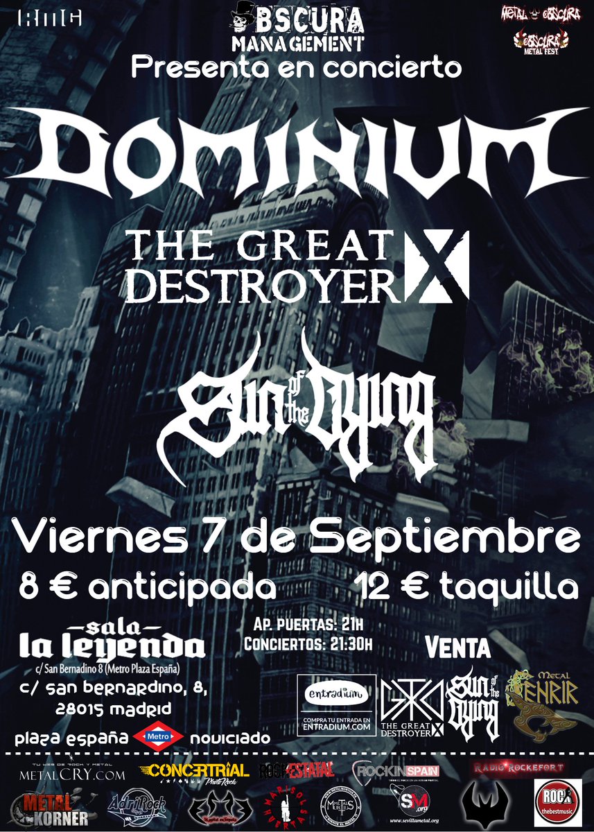 HMetalBrigade's tweet image. Fin al repaso a la oferta musical para mañana viernes con #Amaro y @KILMARA_DFTW en la @Sala_Apolo de Barcelona @SomasCure @7thHellBand e @IraCiega en la sala @16_Toneladas de Valencia y @DOMINIUMMETAL @TGDX y @Sunofthedying en @leyendarockbar en Madrid