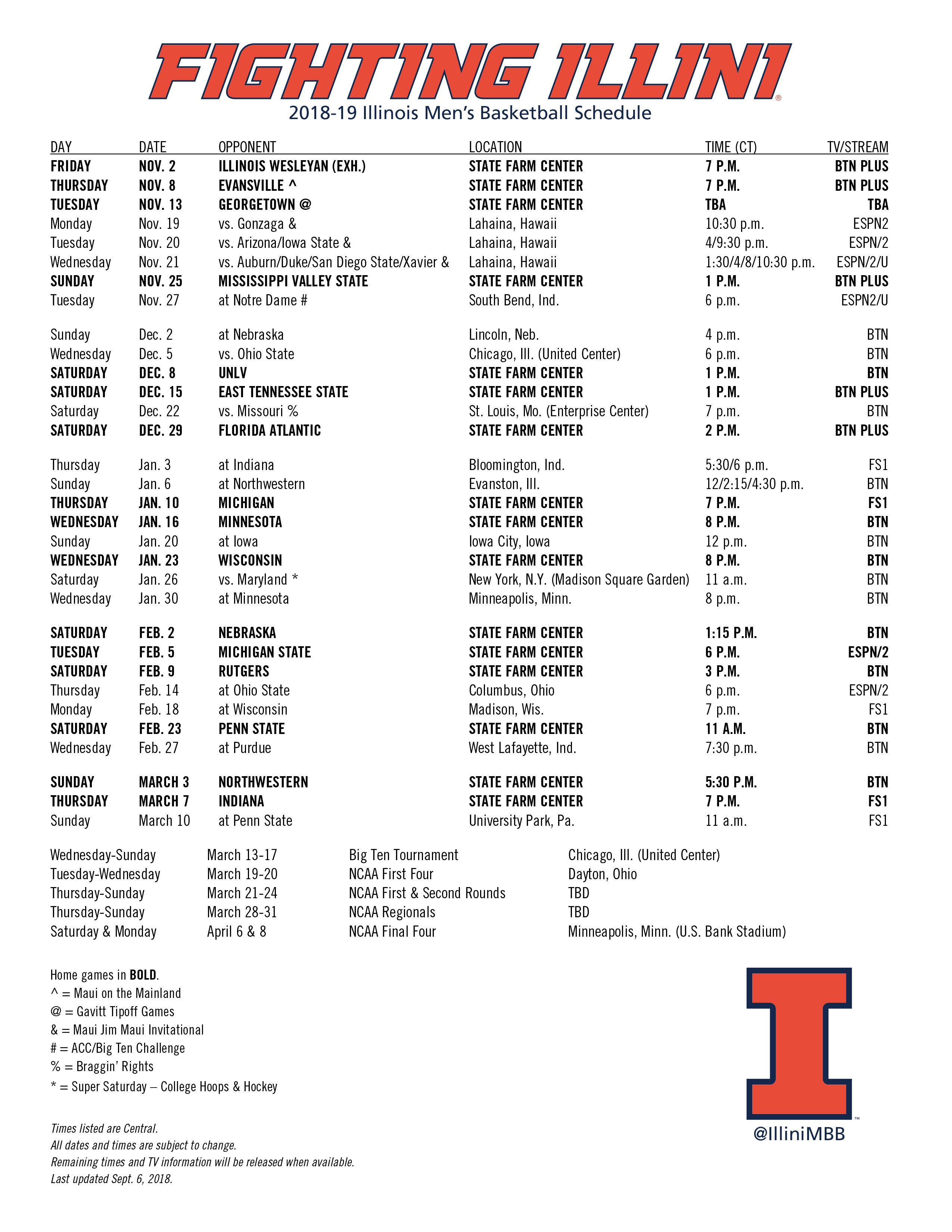 Illini men's cheap basketball schedule