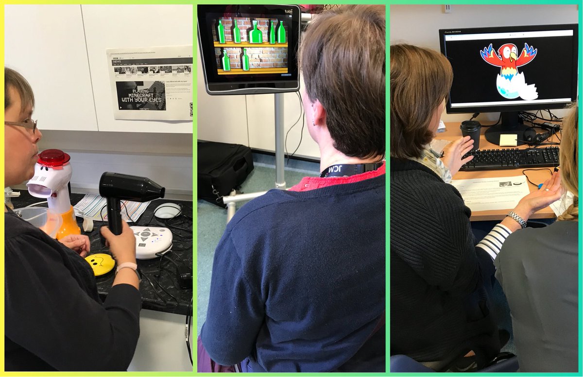 tess_OT's tweet photo. Trying out some of the different #AdaptiveTechology during the workshops #DigitalCYPOT #OccupationalTherapy #OT365 @claremackenzie2 https://t.co/SA6OOcWnNl