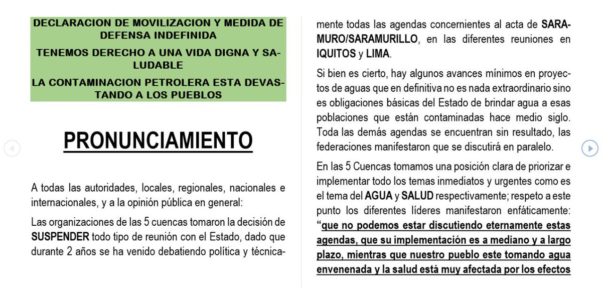 Organizaciones indígenas de las cinco cuencas anuncian movilización por incumplimientos del Estado al abordar temas urgentes como agua y salud.

 ➡️ Mayor información: bit.ly/2wOFeKg