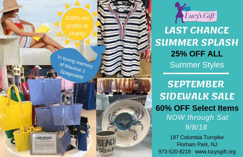 LucysGiftNJ's tweet photo. HOT HOT HOT #SUMMERCLEARANCE &amp; #SIDEWALKSALE @LucyGiftMJSF thru SAT 9/8!!! ☀️☀️☀️😃😃😃  Come on down! 187 Columbia Tpke,  Florham Park, NJ - 100% net profits to charity #Fashionforcharity #FlorhamparkNJ  #HanoverTownshipNJ #MorrisCountyNJ #lucysgiftNJ #lucysgiftMJSF https://t.co/TQpqA1tiUb