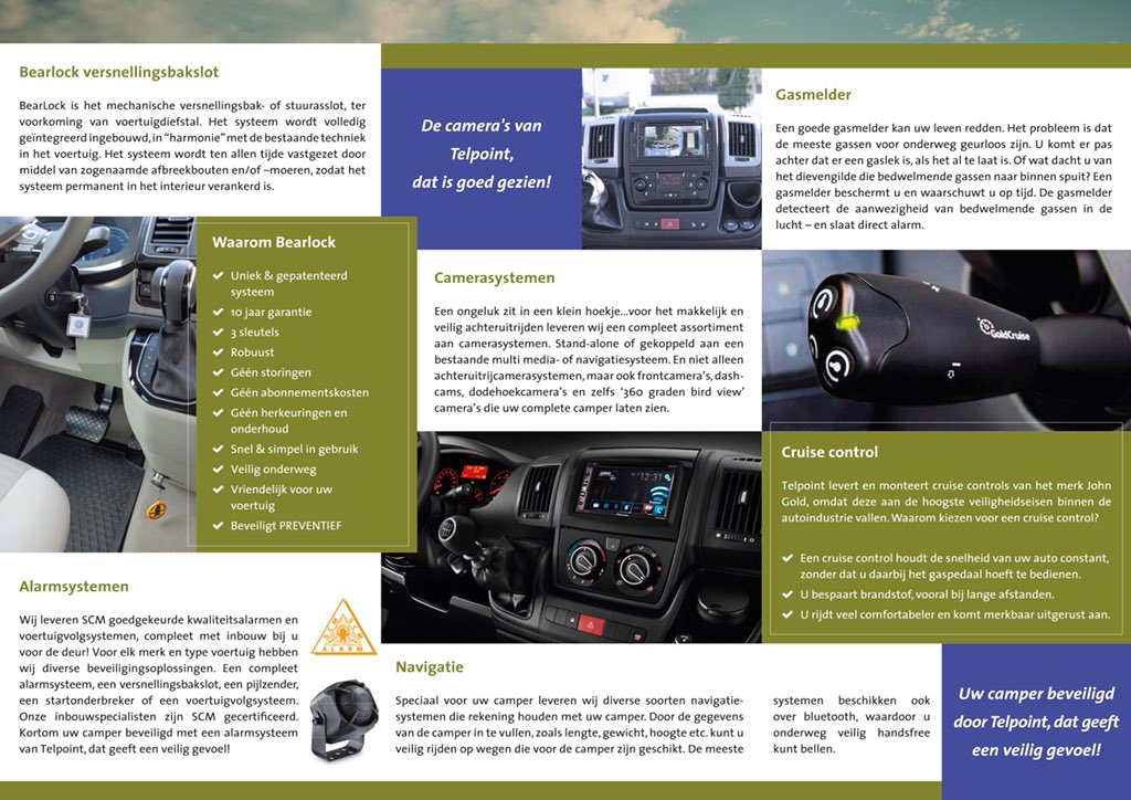 Onze nieuwe camperfolder is uit! 

‘Echt zorgeloos op vakantie, met de camperoplossingen van Telpoint’ 

Mooi ontworpen en gemaakt door Veconet @veconet