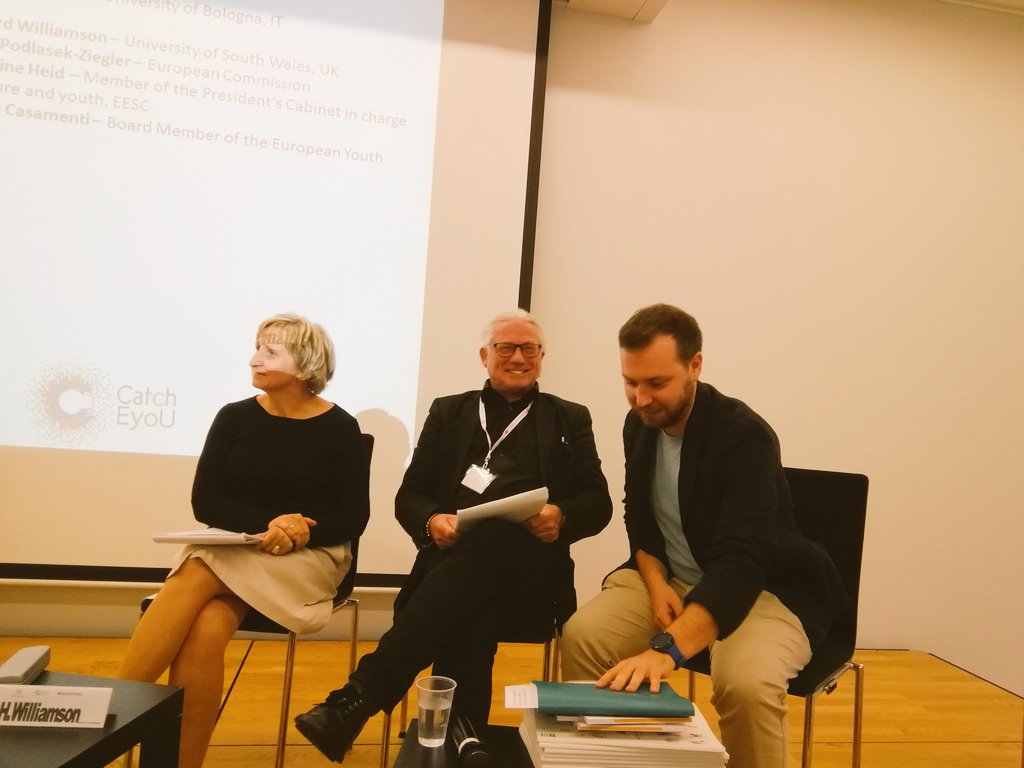 Catch_E_yoU's tweet photo. Conclusions of the first day of #catcheyouconference chair @brunazani from @UniboMagazine with the participation of @hjwyouthmatters Marie Podlasek Ziegeler from @EU_Commission and @AndreaCasamenti board member of @europeanyouthforum #horizon2020 #catcheyou18 https://t.co/qnkIlDRtie