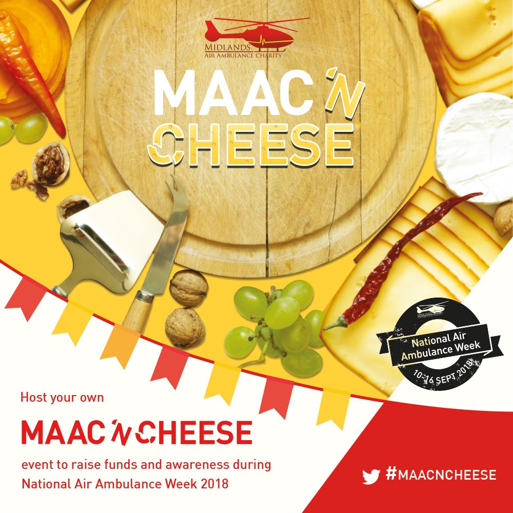 MAA_Charity's tweet photo. It's National Air Ambulance Week Monday 10th - Sunday 16th September 🚁

You can support MAAC by hosting your own #MAACNCHEESE event, find out more 👉 https://t.co/MujAFGVYIK https://t.co/YXnDDUv49L