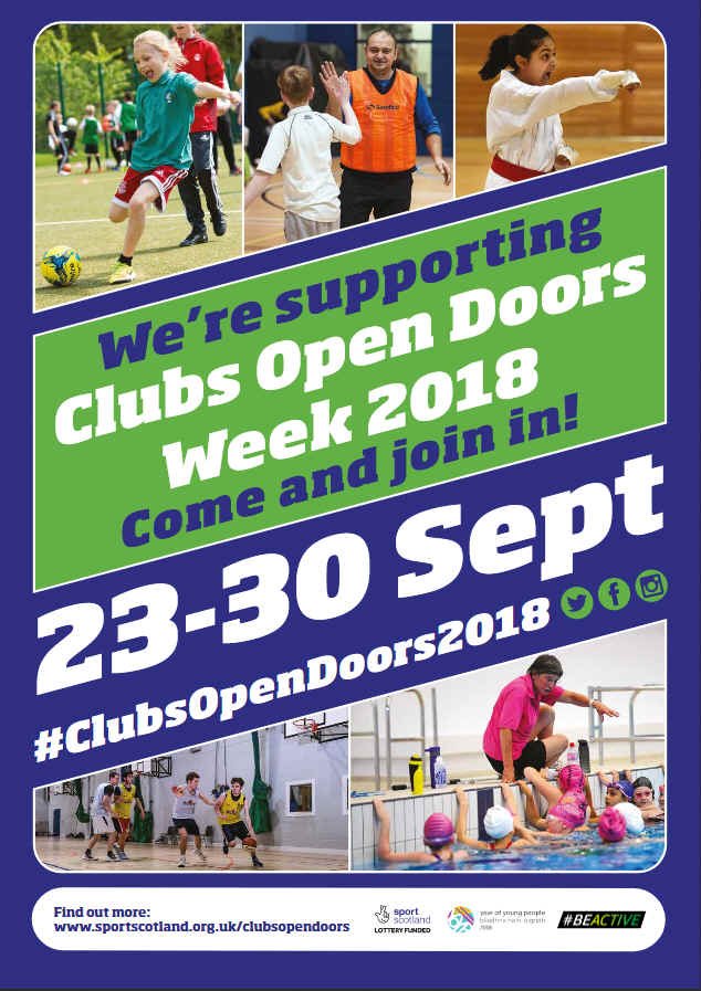 ClacksCouncil's tweet photo. We’re encouraging local sports clubs and community groups to take part in Clubs Open Doors Week from 23–30 Sept; a chance to promote existing local sporting opportunities . To join in please email sportsdevelopment@clacks.gov.uk #ClubsOpenDoors2018  #BeActive https://t.co/sG5OrPm4Hp