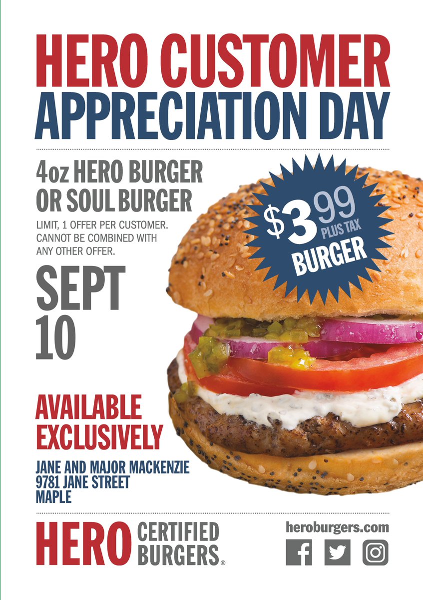 Hero Certified Burgers On Twitter Come Join Us On Monday September 10 Customer Appreciation At Hero Burgers Jane Major Mac If You Re In The Area Please Stop By And Enjoy