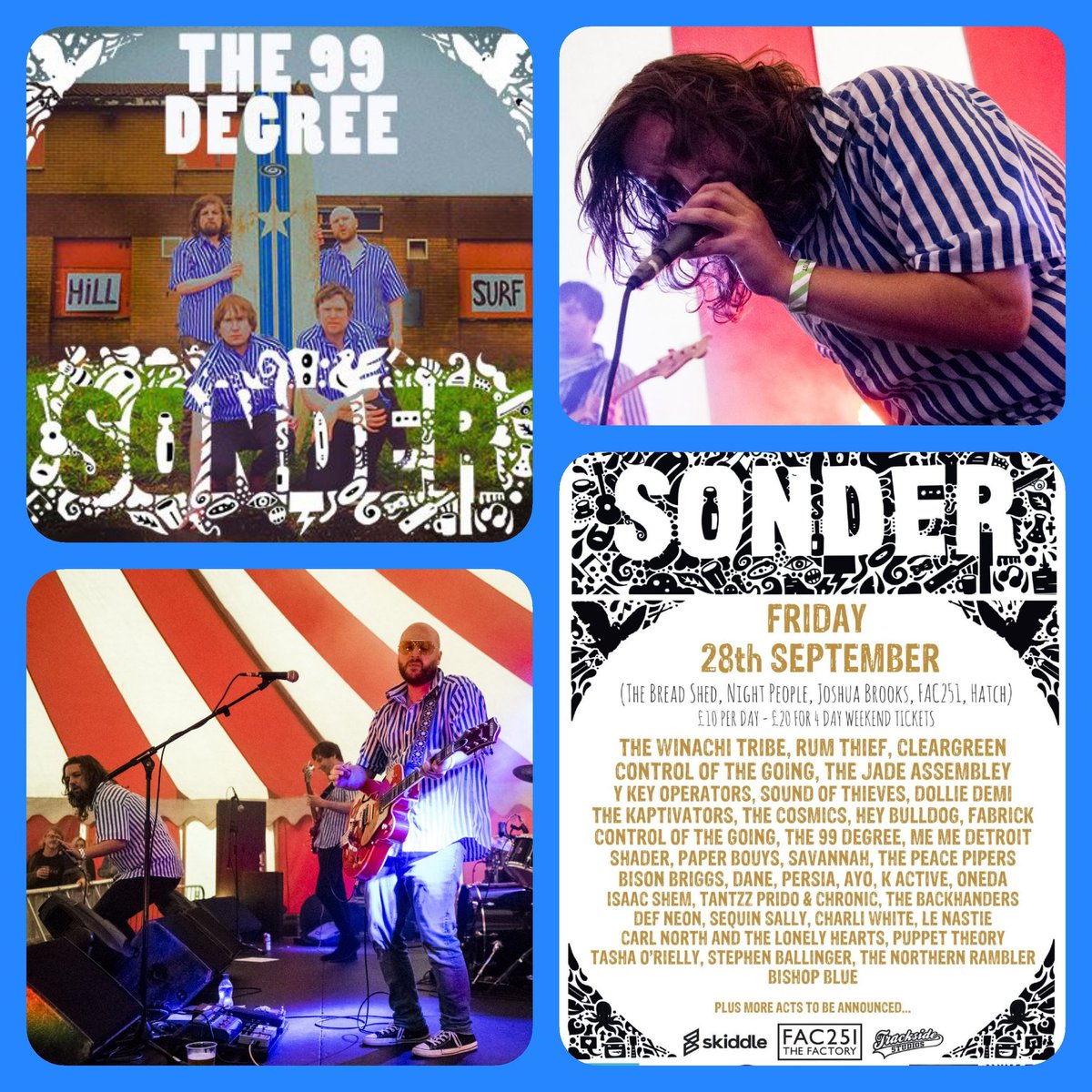 The99Degree's tweet photo. We're back stinging the ears at Night People for Sonder Festival on the 28th September with our classy amigos @heybulldog, @PaperBuoysBand and more! Last Manchester gig of the year while we go on hit making retreat.  🏄‍♂️🏄‍♀️☠️💥

#Manchester #gigs #newmusic #festivals https://t.co/F4tyJO8kK8