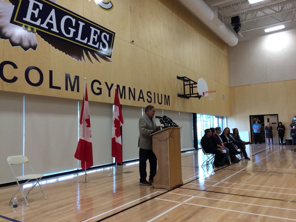 JoshRCrabb's tweet photo. Ceremony underway to mark opening of the $24 million Southeast Collegiate.  The new school will be able to welcome 156 First Nations students a year from communities around Manitoba. Students will live on campus where they will be surrounded by First Nations culture &amp; tradition https://t.co/79CcRb7DT3
