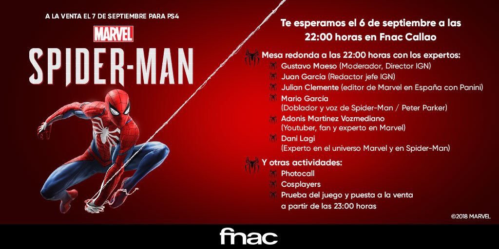 Hardy (@hardyluski) on Twitter photo Hoy en el <a href="/Fnac_Callao/">Fnac Callao</a> va a haber un evento épico y presentación del nuevo #SpiderManPS4 . Yo no voy a asistir, ojalá pudiese, pero si podéis ir, hacedme caso y pasaros hoy a las 22:00. No os vais a arrepentir #FnacSpiderManPS4 Hoy en el <a href="/Fnac_Callao/">Fnac Callao</a> va a haber un evento épico y presentación del nuevo #SpiderManPS4 . Yo no voy a asistir, ojalá pudiese, pero si podéis ir, hacedme caso y pasaros hoy a las 22:00. No os vais a arrepentir #FnacSpiderManPS4