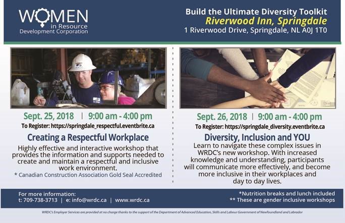 BVAChamberofCom's tweet photo. WRDC is offering two gender inclusive FREE professional development opportunities in Springdale. 

Creating a Respectful Workplace
To Register: https://t.co/jpVKZQxN8D

Diversity, Inclusion and YOU
To Register: https://t.co/BHuOszOUHe https://t.co/JyQXhDVYtG