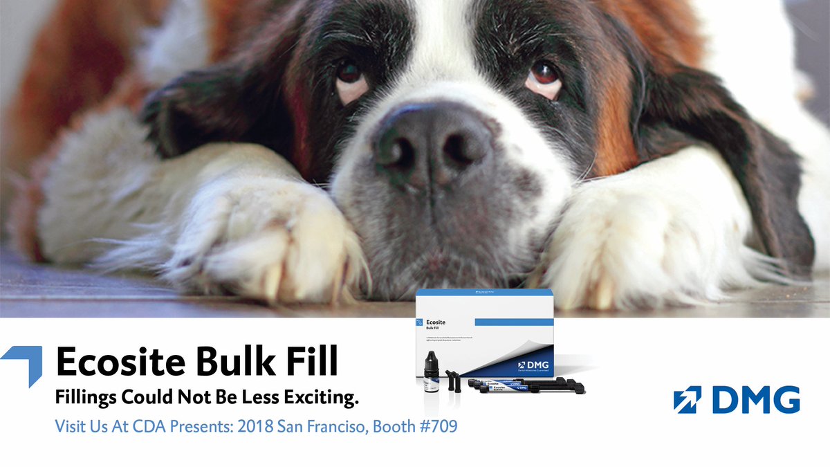 DMGAmerica's tweet photo. Our new Ecosite Bulk fill can fill up to 5mm with a single 20–second cure and no capping layer needed. Stop by booth 709 while at #cdaSF and ask out team. #EcositeBulkFill #dmgamerica https://t.co/JSU0Cw5JOS