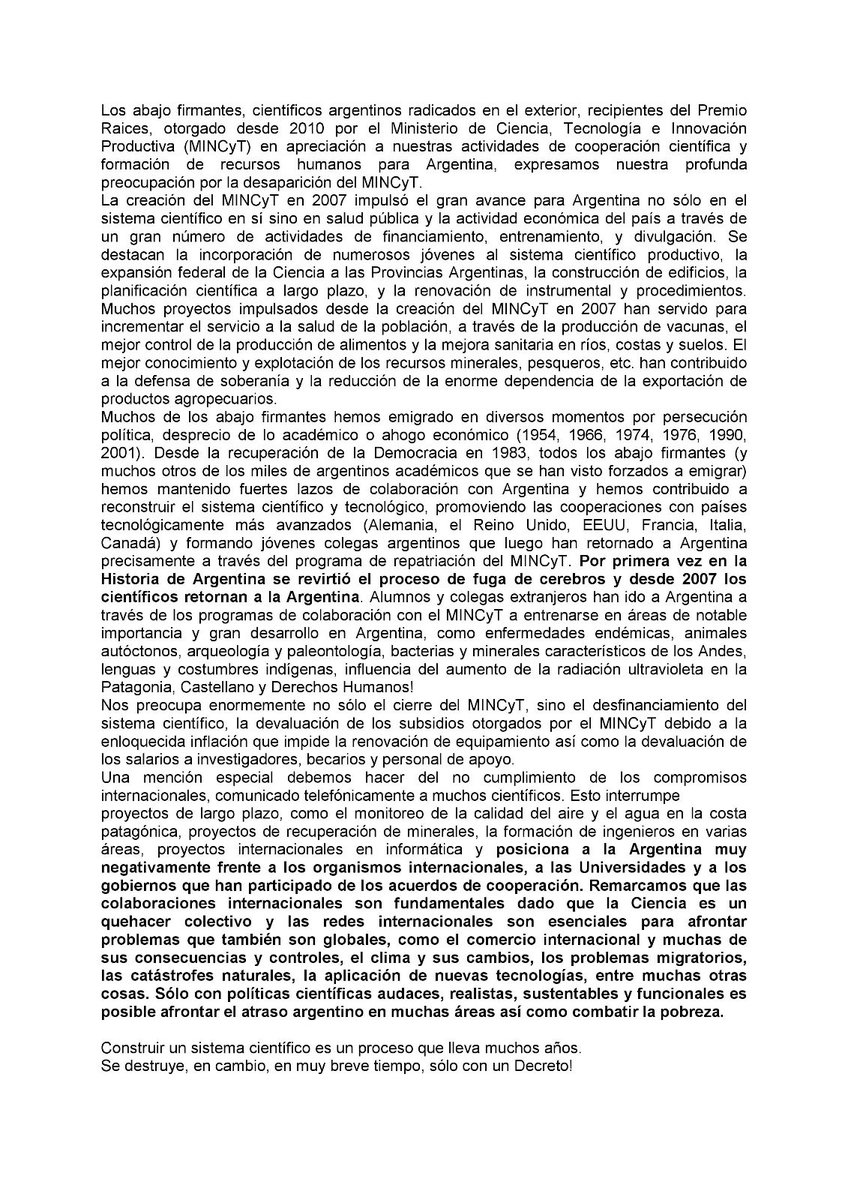 CTomadoni's tweet photo. Científicas y científicos residentes en el exterior y en virtud de nuestras actividades de cooperación, coproducción y formación de recursos humanos para #Argentina rechazamos las políticas científicas del gobierno. #SOSciencia #NoAlAjusteEnCyT  #NoAlCierredeMinCyT https://t.co/PKIJBQ9Oew
