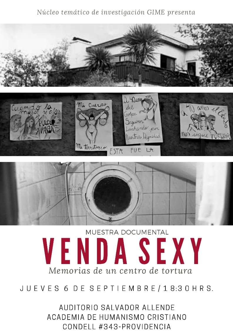 MujeresSobrev's tweet photo. [ HOY - muestra documental "Venda Sexy, Memorias de un centro de tortura" ]
Esta tarde se expone documental sobre ex casa d tortura "Venda Sexy", les esperamos a las 18:30 en auditorio Salvador Allende de la Academia de Humanismo Cristiano (Condell #343 Providencia) #Felizjueves https://t.co/fa48oF1Sjt