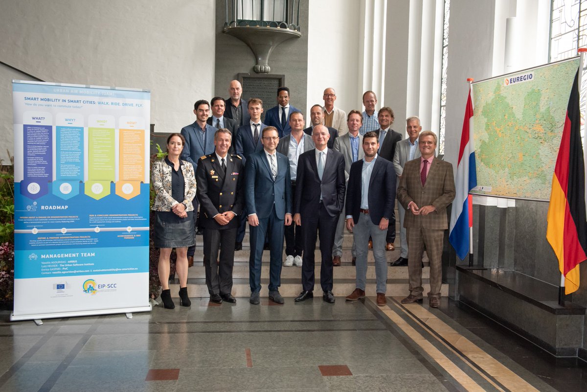 Transport_EU's tweet photo. Cities of @Gem_Enschede &amp; @muenster_de joined the Urban Air Mobility initiative of @EUSmartCities. This cross-border cooperation project will ensure Emergency Services to arrive faster in the cross-border area: https://t.co/YC2IlrCfwQ #drones #SmartCities #EIPSCC18 https://t.co/ZrSQSU3ncC