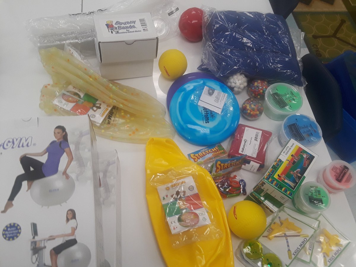 MCaruso15's tweet photo. New sensory kit for GB SSTs!  Lap pads, chair bands, putty, and more...   Thx for suggestions @ot_jhildeman @jodi_mahoney https://t.co/DccRaFPII9