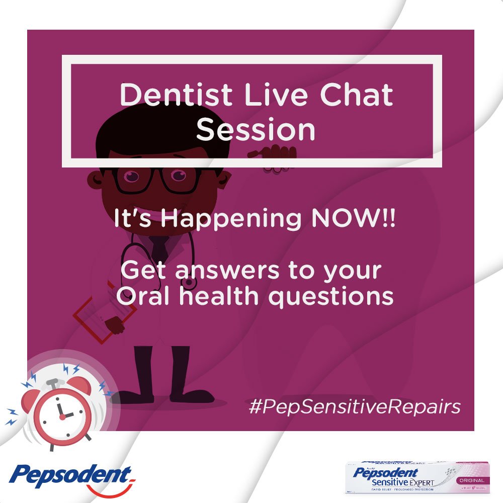 thatdabigal's tweet image. Let your questions flow.
My question to the dentist is, how many minutes should brushing of teeth take?
#PepSensitiveRepairs