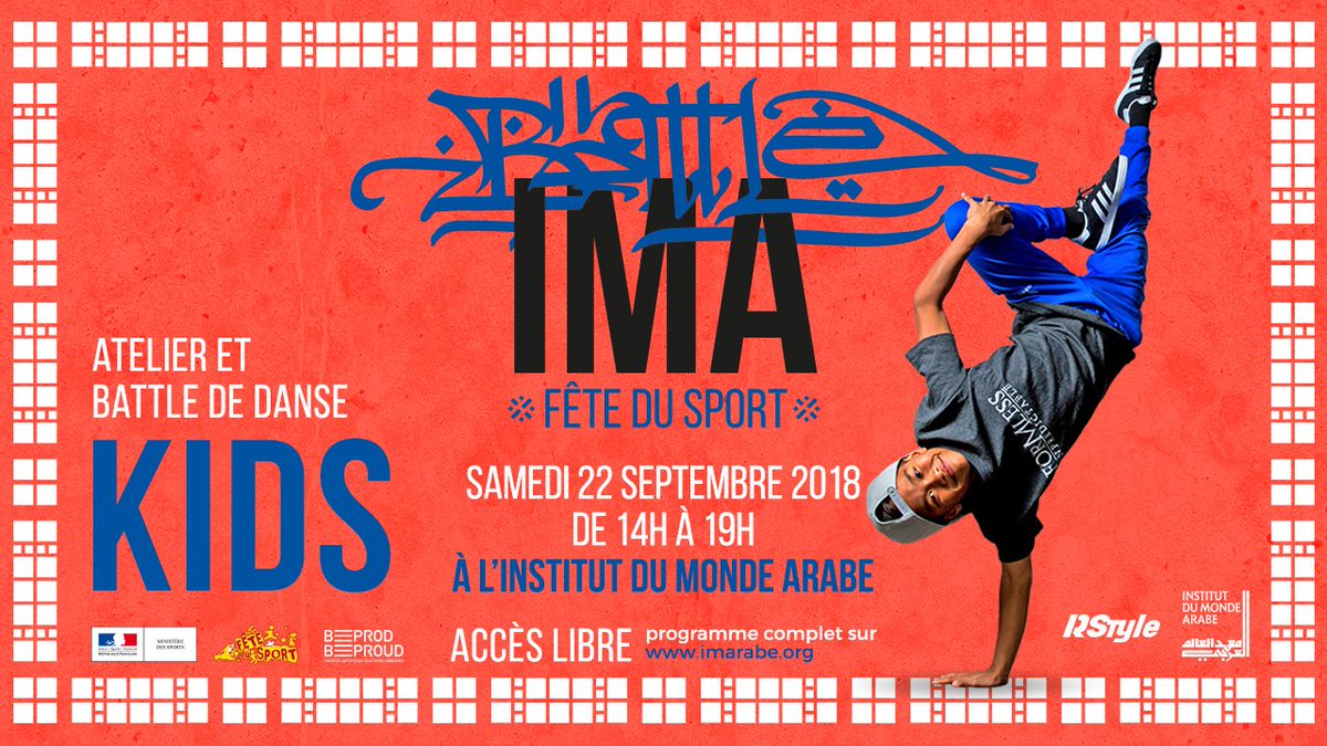 imarabe's tweet photo. L'IMA met à l'honneur la danse #HipHop avec @rstyleparis à l'occasion de la fête du sport.
Participez à la Battle IMA kids, le samedi 22 septembre, sur le parvis de l'IMA! #enfants
► https://t.co/sOhN5K2Ghw https://t.co/KjVyjDTFim