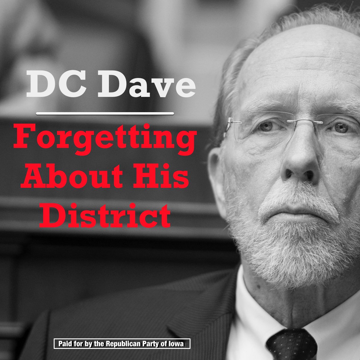 IowaGOP's tweet photo. .@DaveForIowa's time in DC has left him forgetting about his district. A constituent recently asked for assistance on an important claim - while Senator Ernst's office responded, the request to Loebsack's office went unanswered. #DCDave doesn't represent Iowans anymore. #IA02 https://t.co/JeY1reLybY