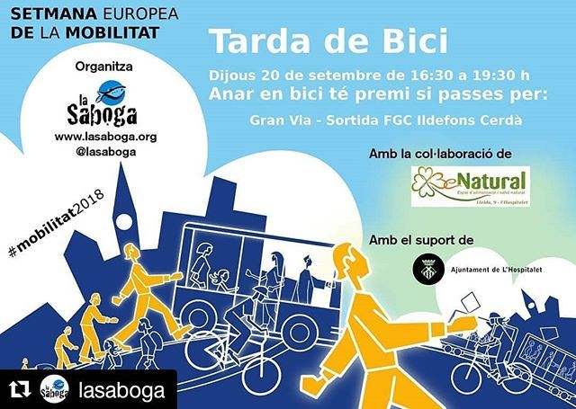 30diesambbici's tweet photo. El dijous 20 arriba una nova edició de la Tarda de Bici! Anar en bici sempre té premi! I si passes aquell dia per la Gran Via de l'Hospitalet encara més!
#bicilh #bicibcn #mobilitat2018 #lh #lhospitalet #granvia #mobilitat #mobility2018
#Repost @lasaboga… https://t.co/W8lBDy3HIE https://t.co/CYqv8nbwwp