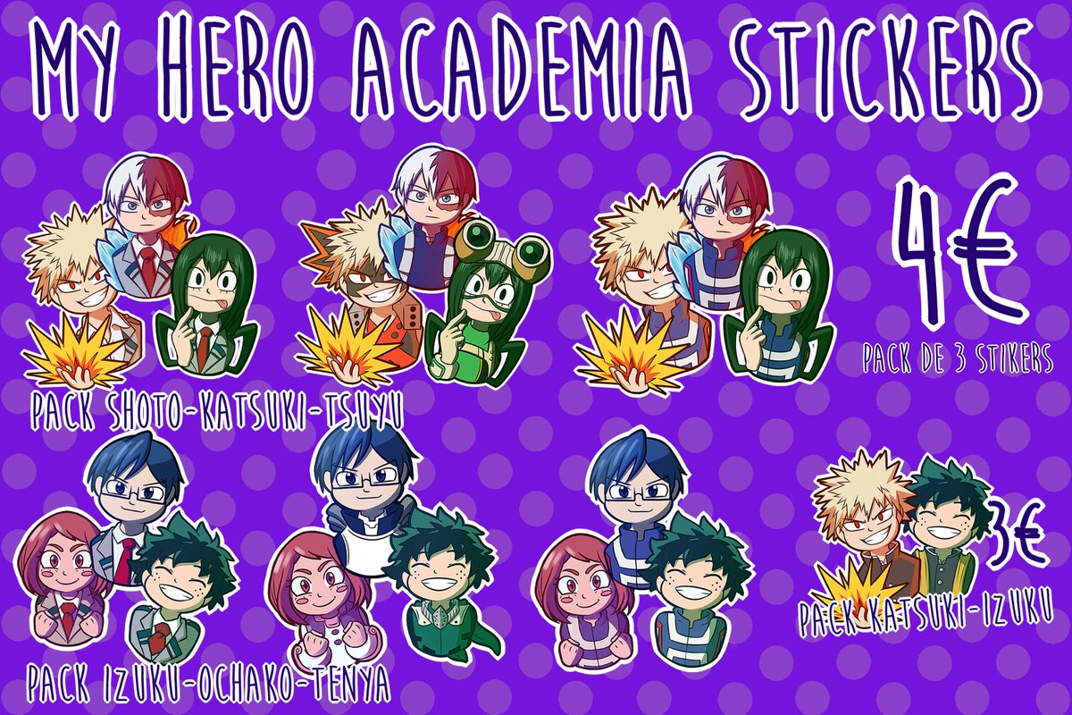 MoXiio_'s tweet image. Bon je lance enfin la vente des Stickers #MyHeroAcademia !! :3

Il y a en tout 34 packs
Contactez moi par DM si vous êtes intéressés 
Le Paiement s'effectue via Paypal 

N'hésitez pas à partager ! (svp!T^T)