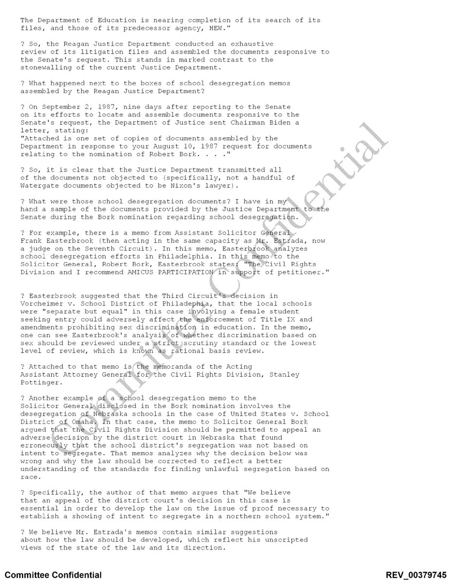 SenatorLeahy's tweet image. BREAKING: Kavanaugh testified he never received any docs that even “appeared to … have been drafted or prepared by Democratic staff.”  Well, he got 8 pages of material taken VERBATIM from my files, obviously written by Dem staff, LABELED “not [for] distribution”.