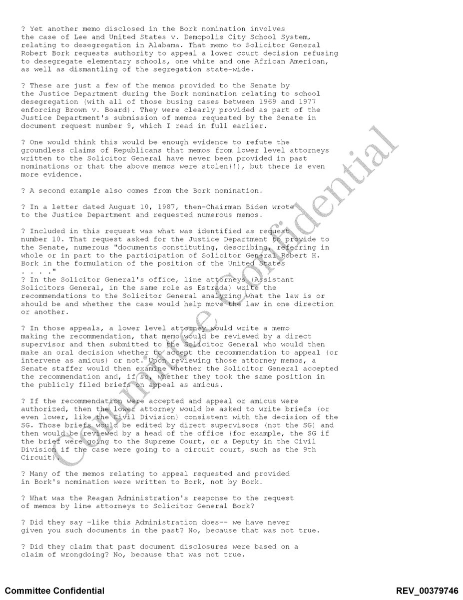 SenatorLeahy's tweet image. BREAKING: Kavanaugh testified he never received any docs that even “appeared to … have been drafted or prepared by Democratic staff.”  Well, he got 8 pages of material taken VERBATIM from my files, obviously written by Dem staff, LABELED “not [for] distribution”.