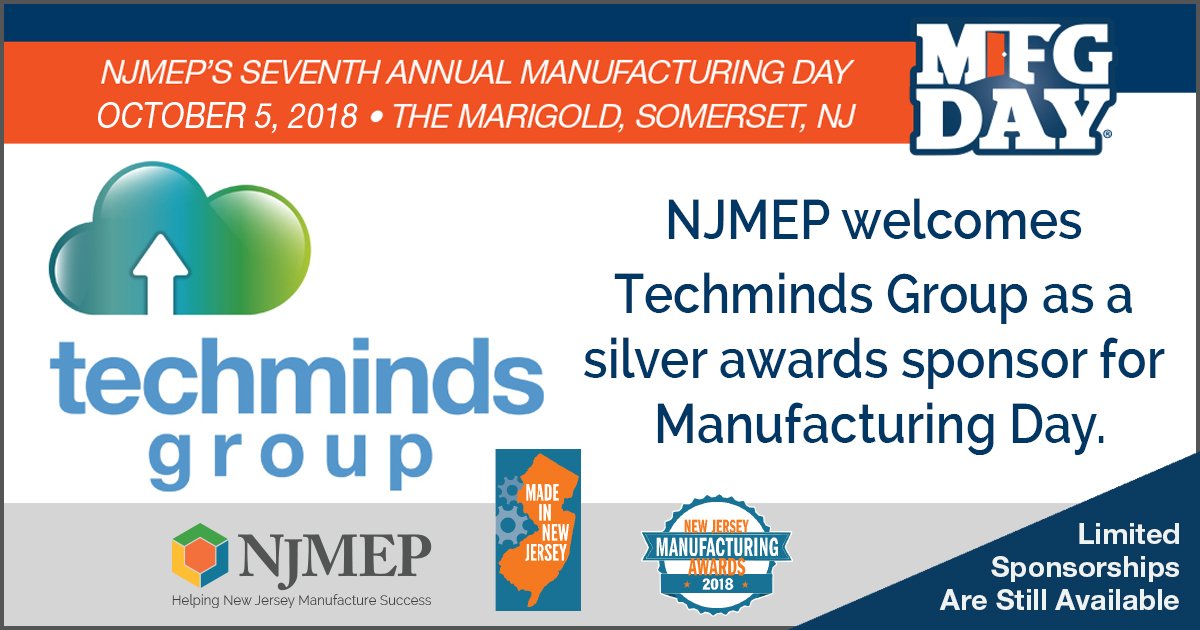 NJMEP's tweet photo. #NJMEP proudly welcomes @TechmindsGroup as our latest Silver Sponsor for Manufacturing Day 2018! There is still time to register. It's not too late to join the largest industry event in New Jersey! Follow the link to learn more! https://t.co/PTFAjMvDmM
#TechmindsGroup #MFGDay18 https://t.co/1sQiMyuCLC