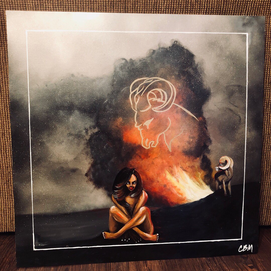 Ciara_BaduMonae's tweet photo. “Aries ”💫♈️🔥
#ciarasanders #ciarabadumonae #art #artist #zodiacsigns #zodiac #Aries #TeamAries #AriesGang #firesigns #fire #flames #blackart #blackartist #natural #woman #ram #RamInABush #Rams #smoke #clouds #cloud #dopeblackart #onwednesdayswepaint #theshaderoom #paint https://t.co/AiCQ8U4l4I