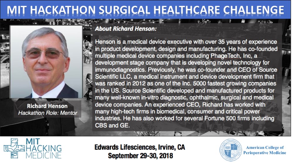 Mentor Spotlight: Richard Henson, a medical device executive with +35 years of experience in product development, design &amp; manufacturing. Co-founded PhageTech, Inc. - CA-based company applying an innovative approach for detecting disease markers  phagetech.com #mentor