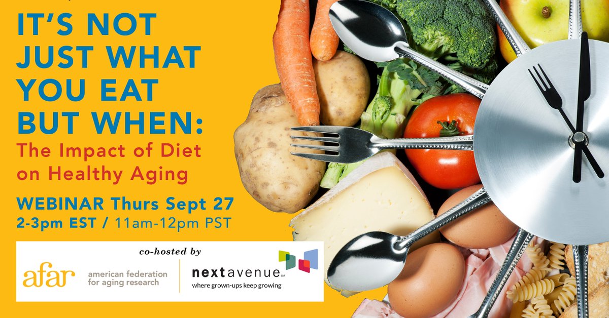 AFARorg's tweet photo. As explored in @PBS @NextAvenue column by Sci Dir @StevenAustad, #fasting, #caloricrestriction, & #circadiancode w/ Drs. Valter Longo & @SatchinPanda in a webinar on 9/27, 2-3pm EST. RSVP: https://t.co/9GvZG609NL @salkinstitute @USCLeonardDavis @UABNews @NathanShockCtrs https://t.co/JI38FvcCIy