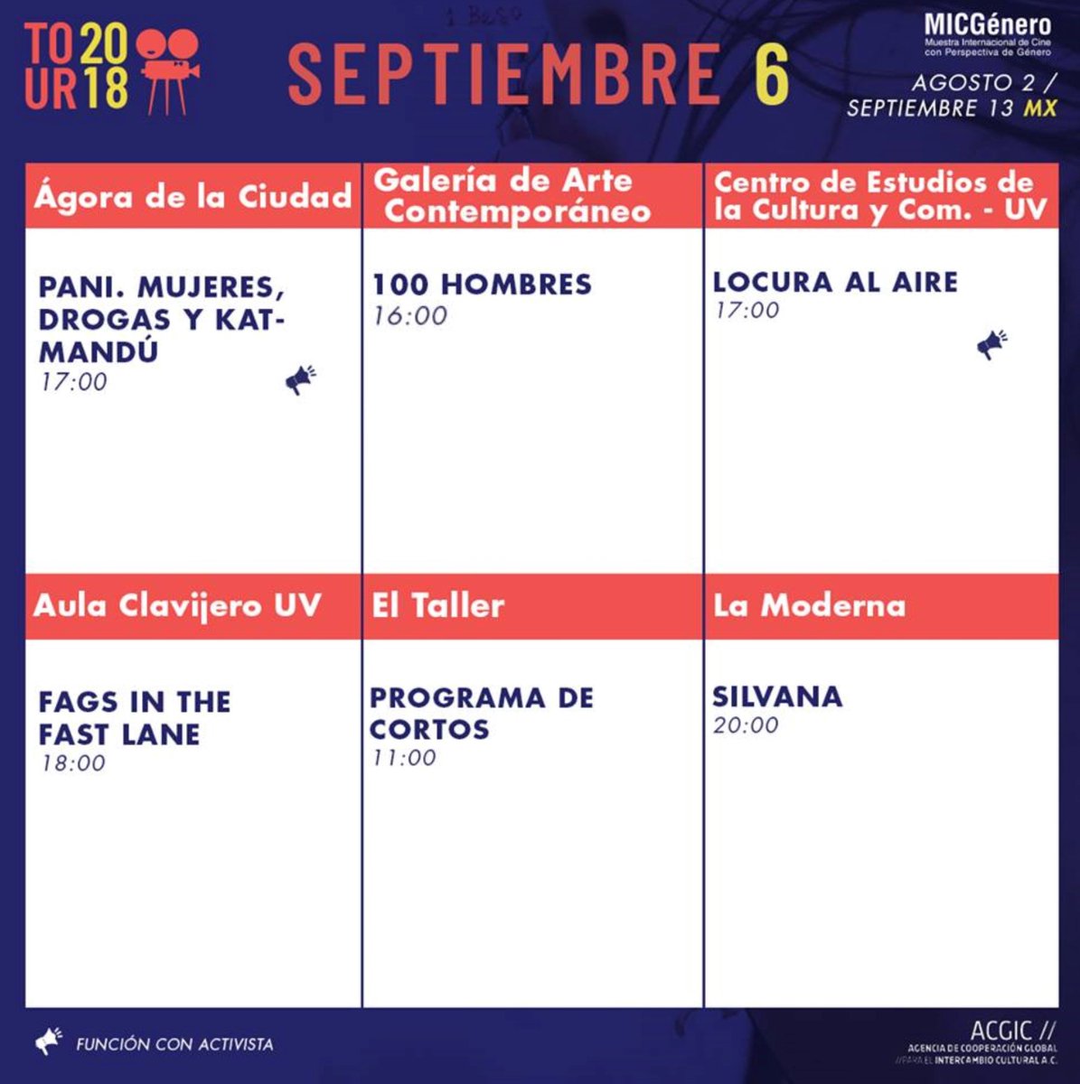 MICGeneroVer's tweet photo. Hoy es nuestro último día de actividades de #MICGénero2018 en su paso por #Xalapa y aún tenemos actividades de #100HorasDeActivismo para charlar sobre cine. https://t.co/ES1FTnfkt7