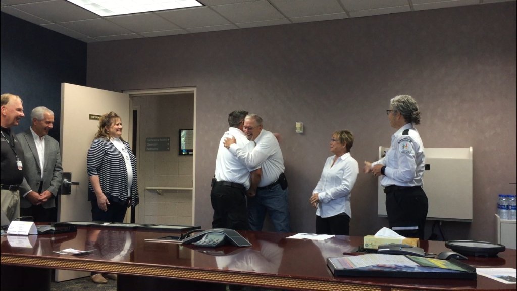 HeartAssocMN's tweet photo. Today we watched the moving reunion of 3 incredible people: a cardiac arrest survivor, his partnerwho performed #CPR on him and @northmemorial 9-1-1 #EMD who provided telephone CPR instruction. @AngelaDavisWCCO covering the story tonight! Tune in! #CPRSavesLives #TCPR #TCPRMN https://t.co/p7vCnELgYT