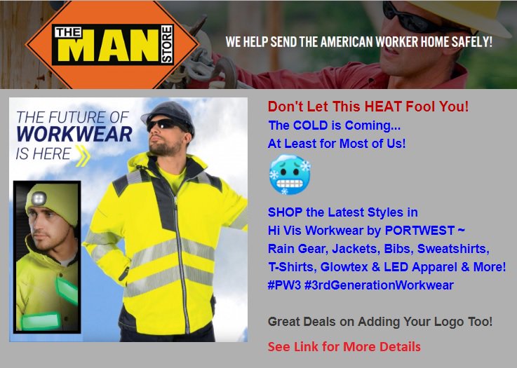 TheManStore_'s tweet photo. NEW #HiVis #Workwear by #PORTWEST & #TheManStore has got it- #ShopNow for #Deals on #RainGear #Jackets #Bibs #Sweatshirts #TShirts #SafetyVest #Glowtex #LEDApparel #PW3 #3rdGenerationWorkwear #Class2 #Class3 & More... @TheManStore_ @Portwest See Details:
https://t.co/JAsrPBZvme https://t.co/dz4K5FqjMp