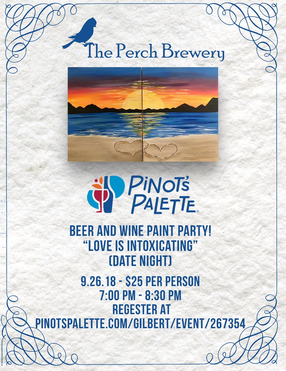 perchbrewery's tweet photo. After the overwhelming response from the last Paint Night/Date Night, we introduce to you Paint Night 2! The last one sold out extremely fast, so, if you are interested in attending make sure you register at the link!

Register: https://t.co/zpBfKREsNh https://t.co/MhGQqZuOuX