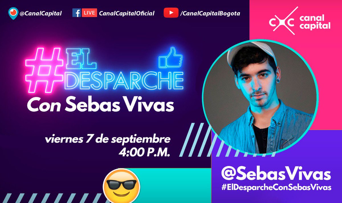 CanalCapital's tweet photo. ¡Hola, #Sevivers! Muy pendientes y a trinar mucho hoy porque @SebasVivas estará en Canal Capital a las 4:00 p.m., en #ElDesparcheConSebasVivas → https://t.co/Gxx6VFAUyd