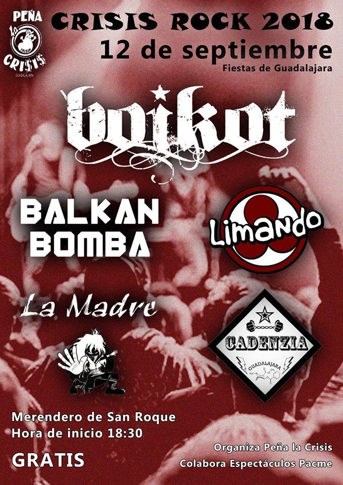 Nos vemos el próximo Miércoles 12 de Sept en las fiestas de #Guadalajara !! festival #Crisisrock, evento gratuito dentro de las #fiestasdeguadalajara junto a <a href="/Limando_Oficial/">LIMANDO</a> + <a href="/BalkanBomba/">Balkan Bomba</a> + <a href="/LaMadrePunk/">La Madre Punk</a>  + decadenzia 
Pasamos lista family !!