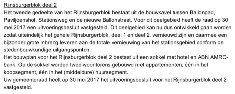 Vanavond horen we insprekers over het Rijnsburgerblok, deel 2. Het bestemmingsplan is pas 27 september onderwerp van bespreking, het uitvoeringsbesluit ligt al vast. De vraag is wat deze raad aan de inspraak gaat hebben  #raad071