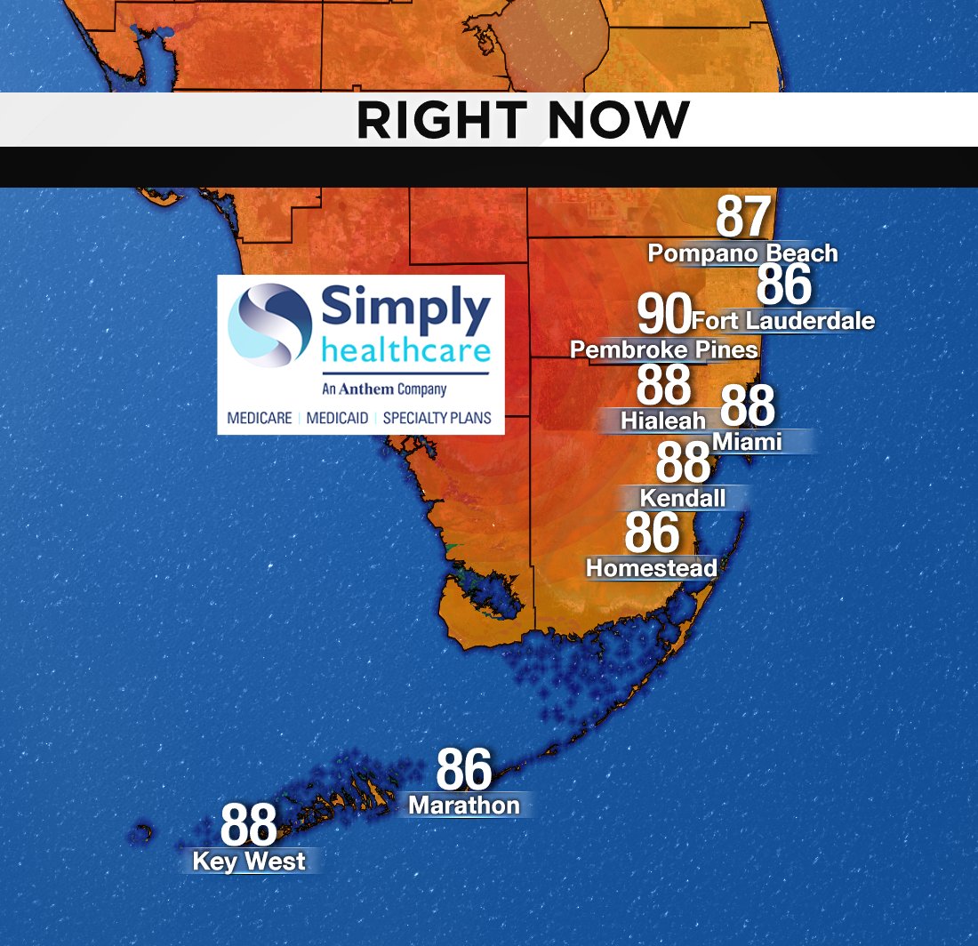 It's 2PM, here are south Florida's current temperatures. #BROWARD #MIAMIDADE #FLKEYS Presented by Simply Healthcare https://t.co/d7eo1n128p