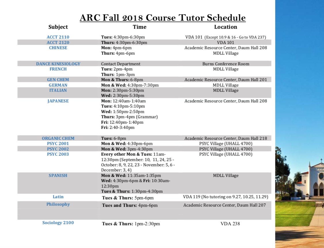 LMUARC's tweet image. Our Fall 2018 Tutoring schedule is here!