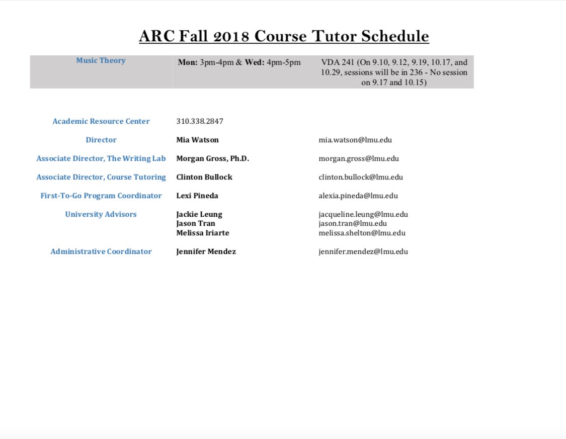 LMUARC's tweet image. Our Fall 2018 Tutoring schedule is here!