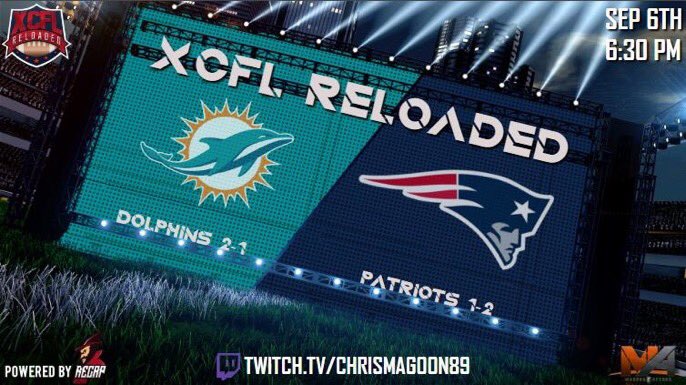 XCFL_Prince's tweet image. GAMEDAY brought to you by @RecapWiz. Taking on the (1-2) @XCFL_Pats in a divisional AFC EAST rivalry matchup tonight in Foxborough. Phins are looking to put some distance between first place in the division. Defense will be tested and Offense will need to be sharp @XCFLNetwork