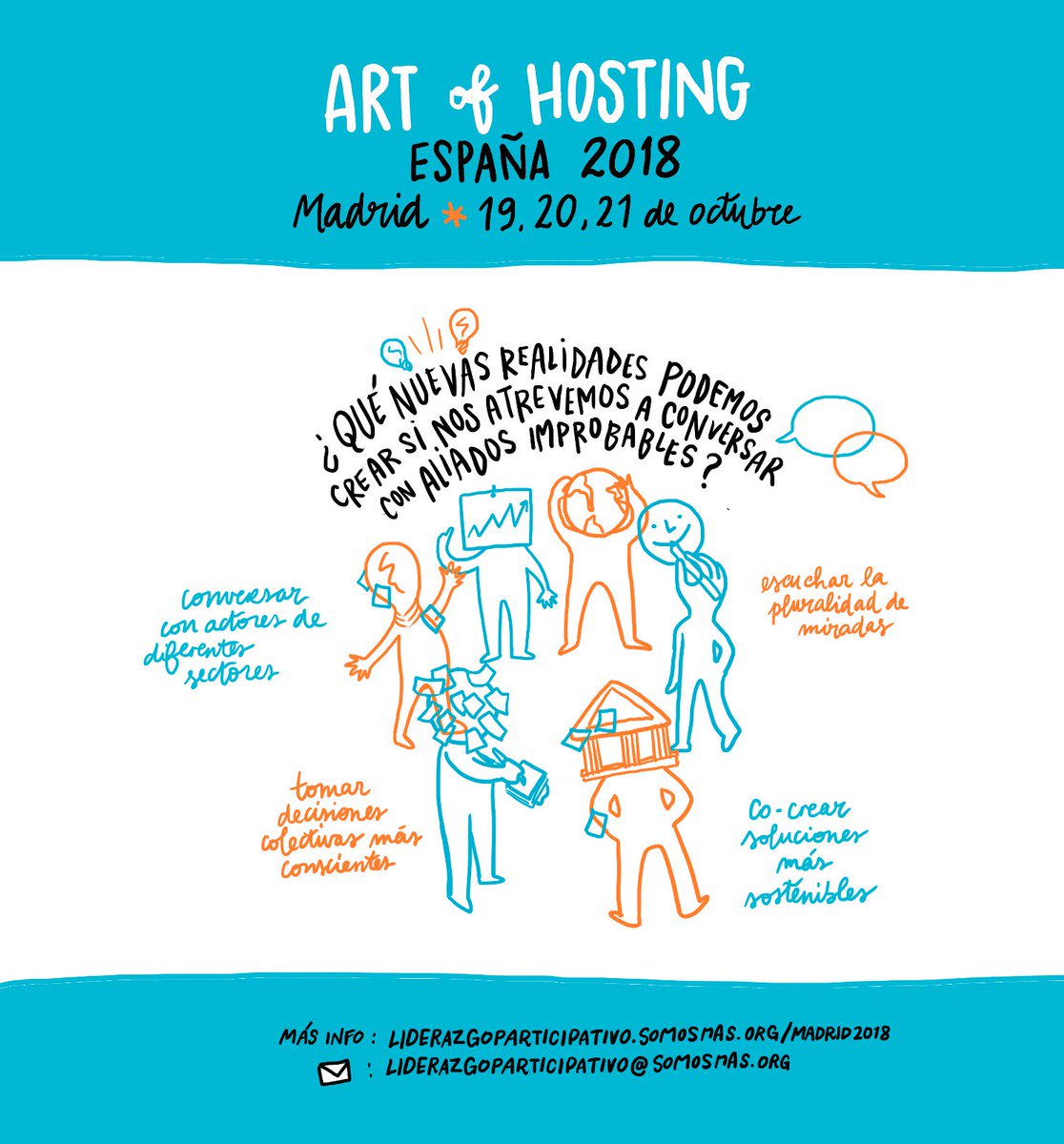 cescobarmejia's tweet photo. ¿Estás preparada/o para crear nuevas realidades tejiendo con aliadas/os improbables? No te pierdas el próximo #ArtofHosting en España. Oct 19, 20 y 21 en Madrid. ¡Te esperamos! https://t.co/7o9Cc5iBqk  @JohanaCiro @pvilloch @CheleMelo #AoHMadrid https://t.co/EfagGw3h6w