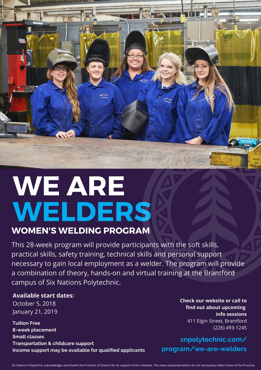 snpolytechnic's tweet photo. Join us for an upcoming info session on our Women's Welding program:
Wednesday, September 12th
5:00-7:00 p.m.
Brantford Campus – Student Lounge
411 Elgin Street, Brantford
#womenwelding #snptrades #brantfordtrades https://t.co/i8jysOUHn7