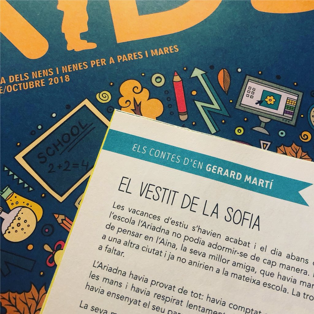 gerardmarti's tweet photo. “El vestit de la Sofia”, un nou conte que he escrit per la revista Kids i que trobareu a la pàgina central. Una història enigmàtica i misteriosa d’un llibre màgic que és més del que sembla. Com sempre, un plaer col.laborar amb @RevistaKids 
#revistesencatalà #literaturainfantil https://t.co/VEfdj0TeVi