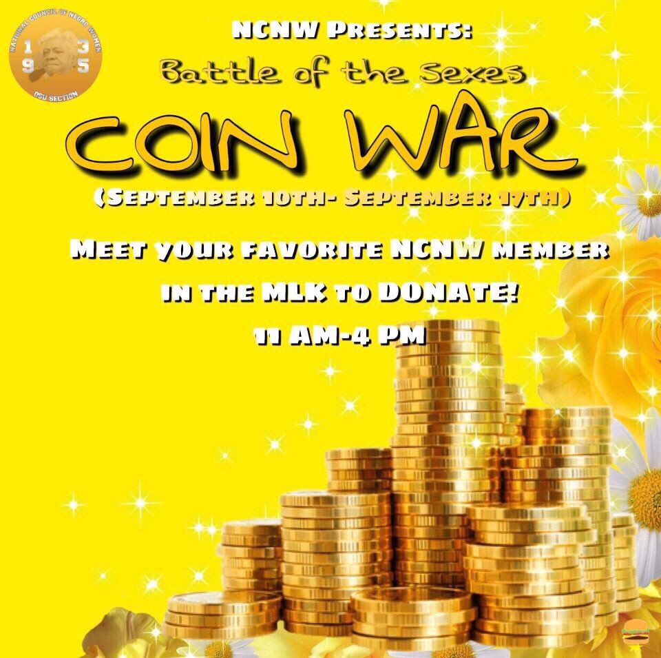 Ncnwdsu's tweet photo. Who can raise the most coins Boys or Girls 👀Come out to MLK next week, and visit our table. You will get the chance to find out all the exciting programs we have in store😁, give us feedback on what you would like to see 📝, as well as donate coins to our organization 💰 https://t.co/S3mh3bizqe