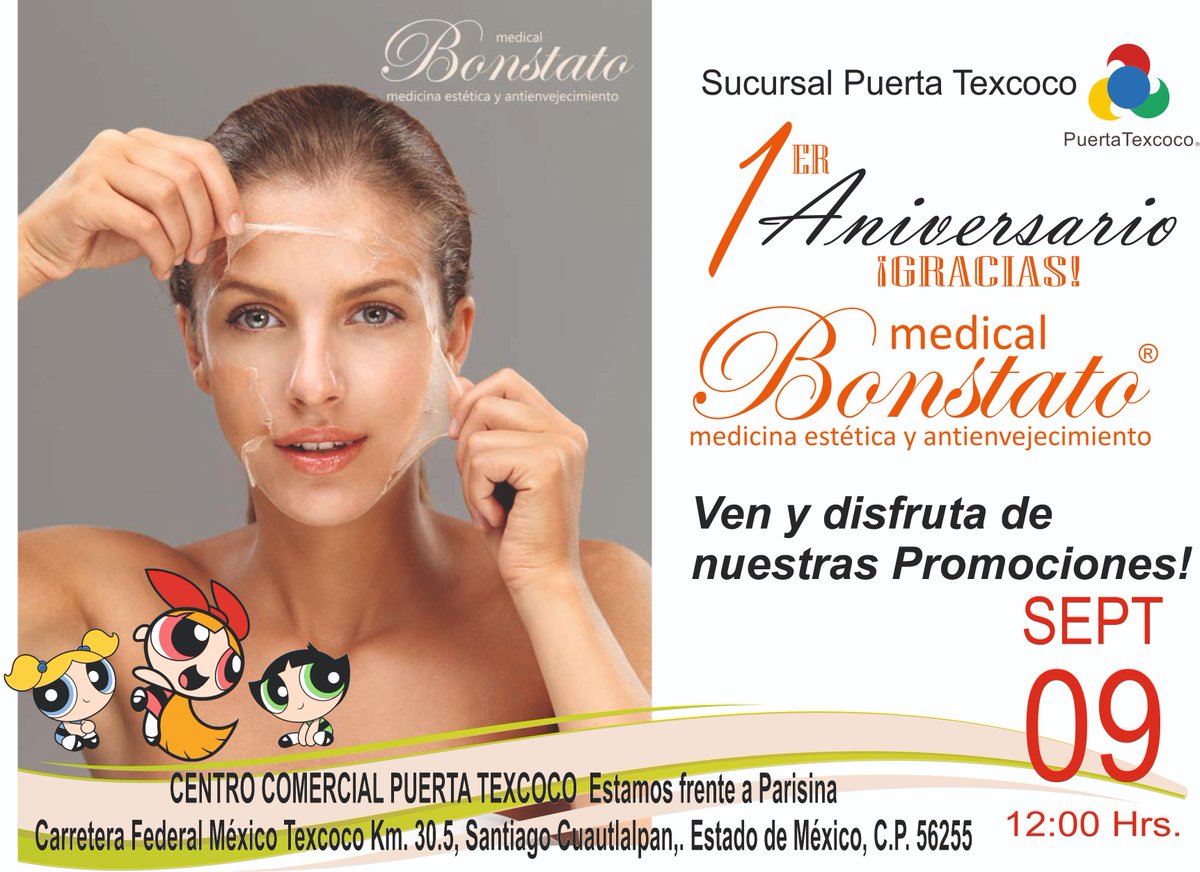 BonstatoMedical's tweet photo. Recuerda, estamos de aniversario en nuestra sucursal @CCPuertaTexcoco , Descuentos en Toxina Botulinica, Rellenos, Depilación Laser, HIFU y mucho mas. llama o escríbenos al 55-8355-2393
Tendremos también Limpieza Facial GRATIS!!!!
https://t.co/hvWNIFyG6X https://t.co/eoo5rdKVgV